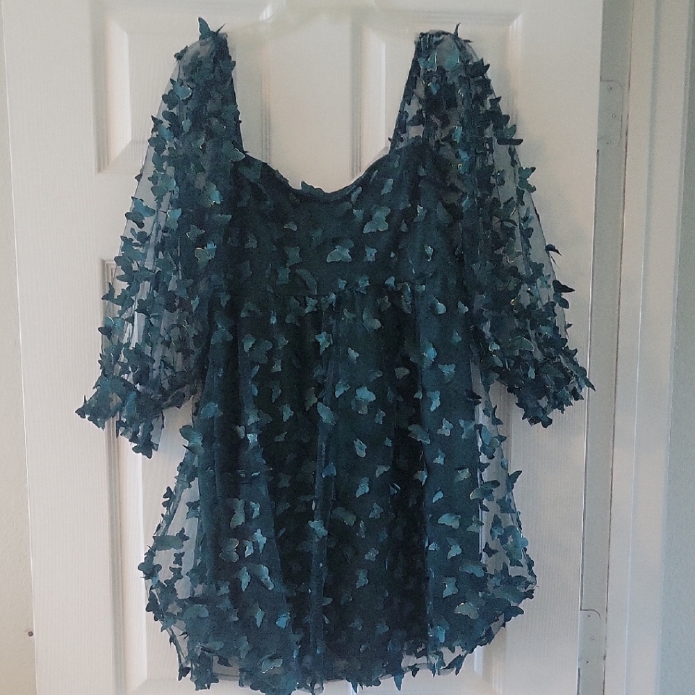 Elegant Teal Sheer Women's Dress